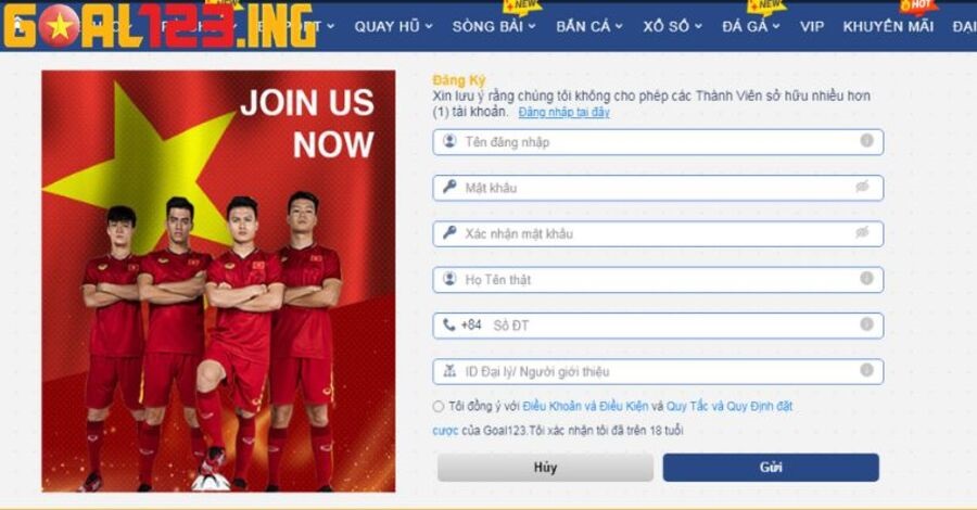 Quy trình các bước đăng ký Goal123 chi tiết