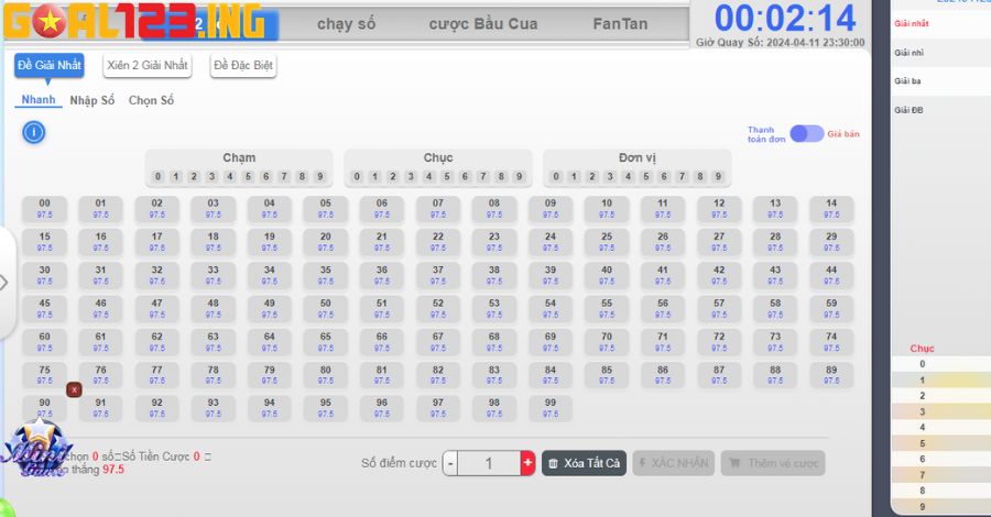 Hướng dẫn thao tác chốt số cùng sảnh game