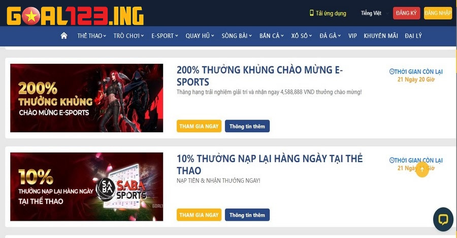 Ưu đãi hấp dẫn cho hội viên Goal123 mới